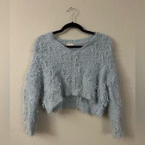 Altar’d State Cropped Light Blue Fuzzy Textured Sweater